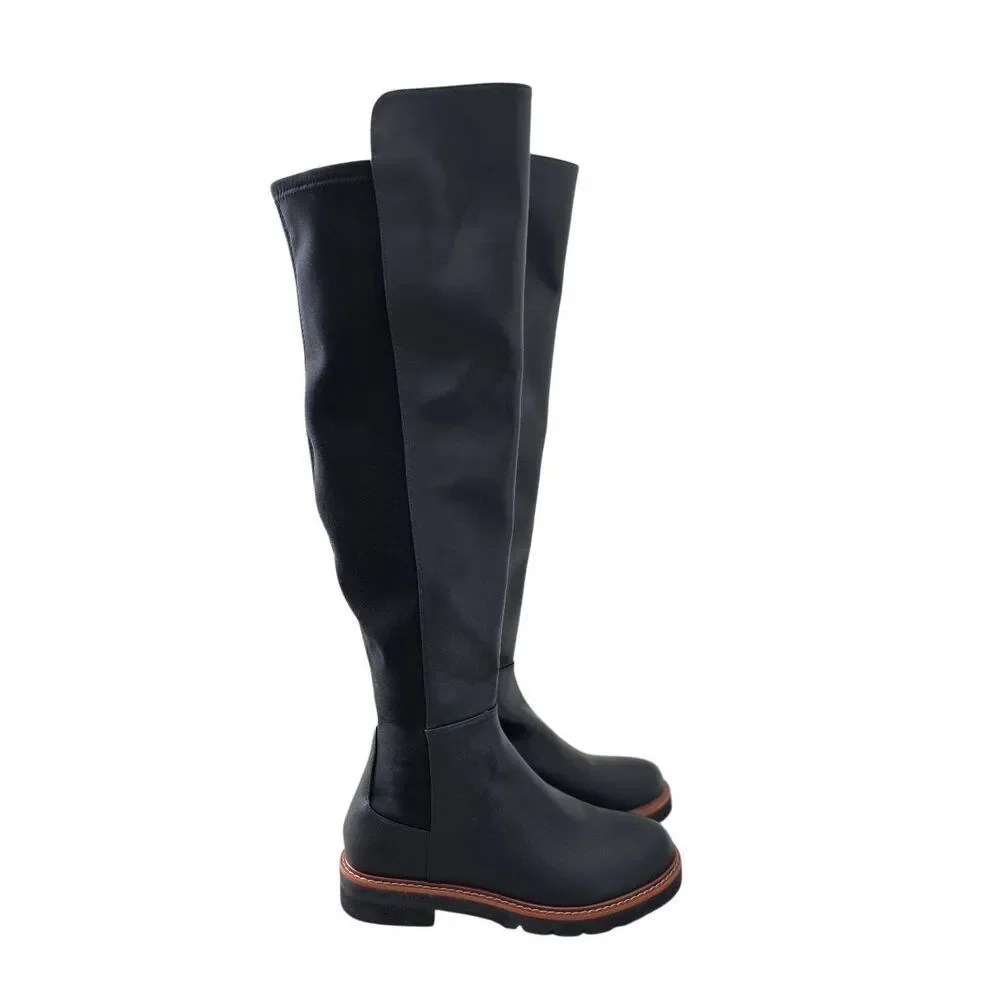 Stuart Weitzman Over The Knee Leather Boots Almond Toe Size 6 in Black‎ NEW